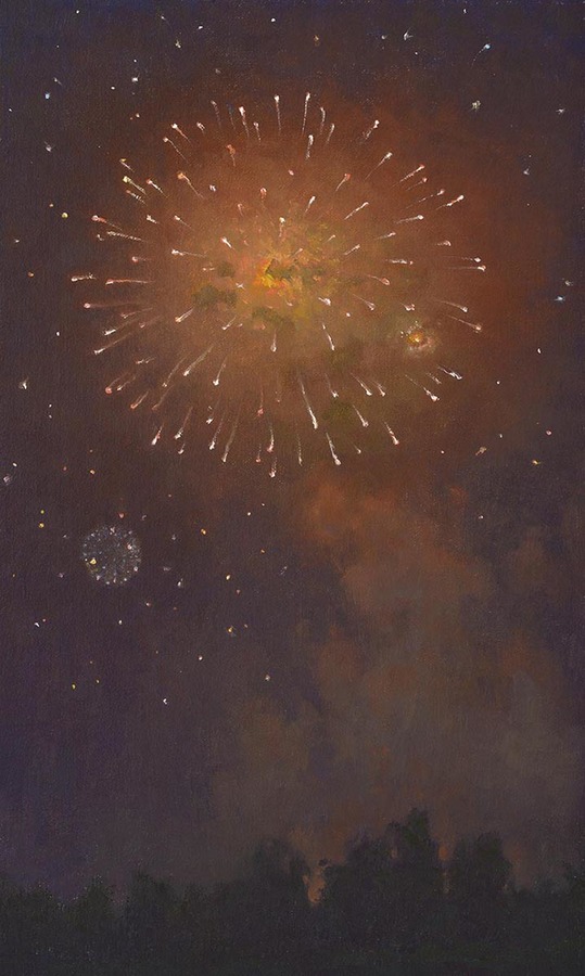 JENNIFER MOSES - "Aerial Celebration in Red-Violet" - Oil - 16" x 9.60"