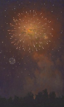 JENNIFER MOSES - "Aerial Celebration in Red-Violet" - Oil - 16" x 9.60"