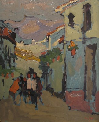 S.C. YUAN - Spanish Street Scene - Oil on Board - 20" x 16"