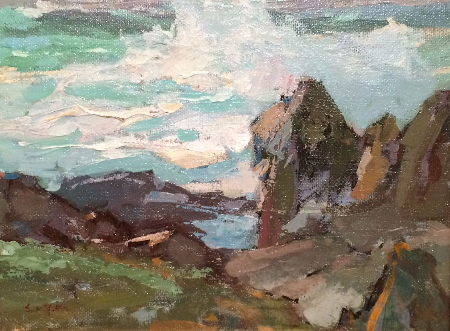 S.C. YUAN - Crashing Surf - Oil on Board - 12" x 16"