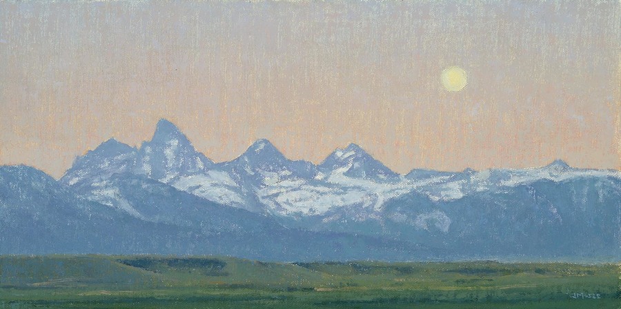 JENNIFER MOSES - "Moon over Teton Valley" - Oil - 7" x 14"