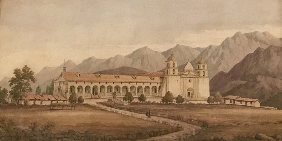 HENRY CHAPMAN FORD - "Santa Barbara Mission" - Watercolor and graphite - 12" x 20"