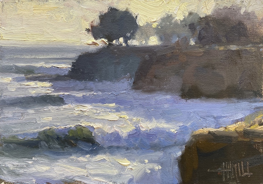 SCOTT HAMILL - "Big Swell at Mitchell's" - Oil - 7" x 10"