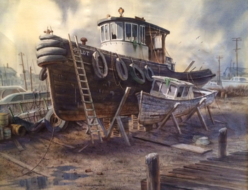 John Bohnenberger - The Old Boatyard - Watercolor - 21" x 27"