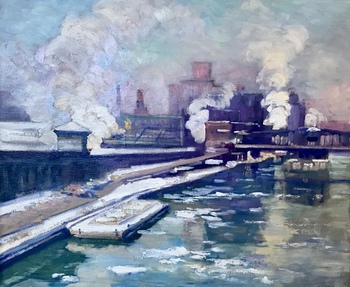 ALSON SKINNER CLARK - "River In Winter" - Oil on Canvas - 21" x 25"