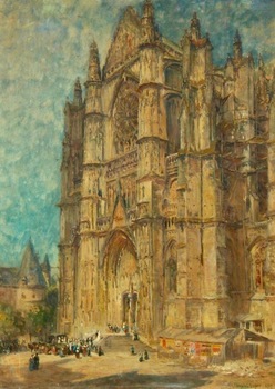 COLIN CAMPBELL COOPER - "Beauvais Cathedral" - Watercolor - 30" x 22"